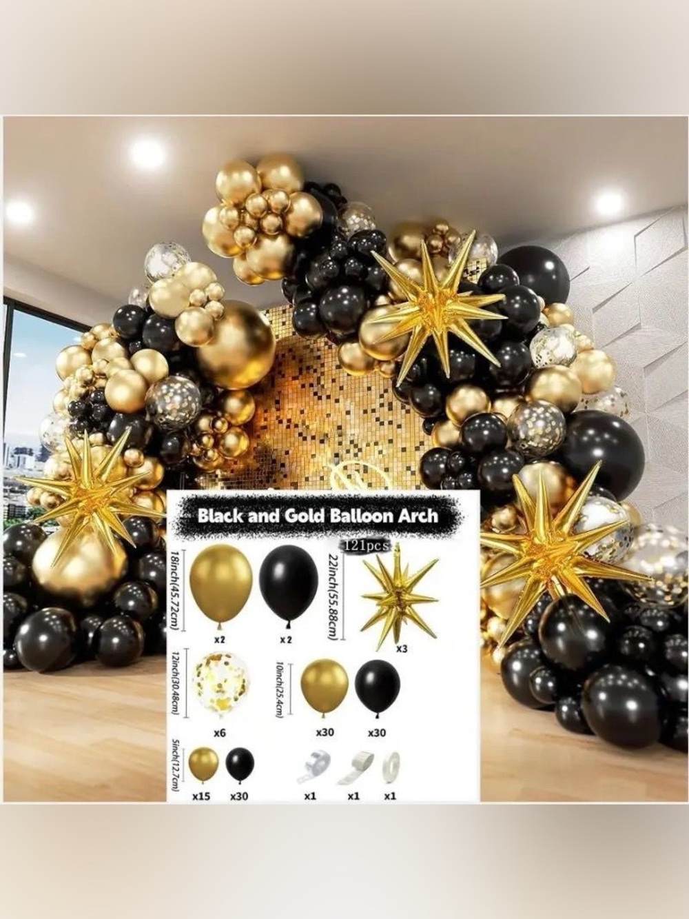 Black & Gold Balloon Arch Kit - Elegant Party Garland